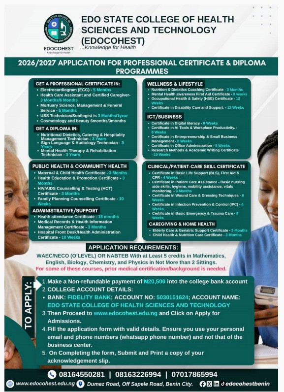 WhatsApp Image 2026 09 11 at 2.18.21 PM EDOCOHEST Introduces New Professional Certificate Programmes for 2026/2027 – See Details